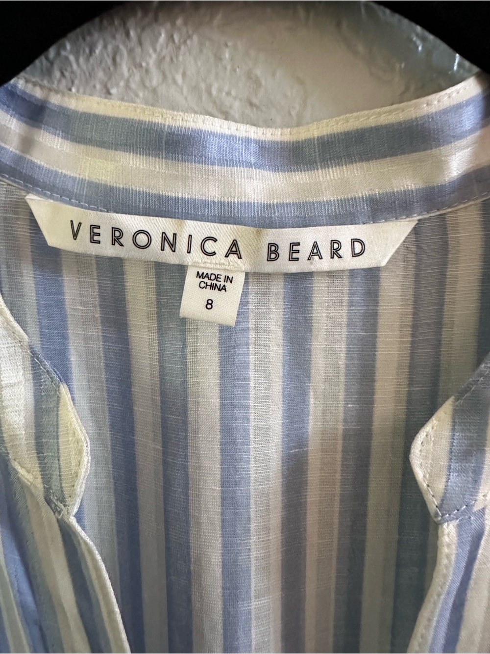 Veronica Beard Jenna Tie Waist Linen Silk Stripe Midi Dress Size 8 Blue White - Picture 2 of 16